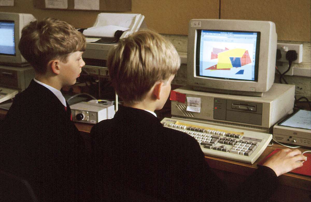 Students using a computer